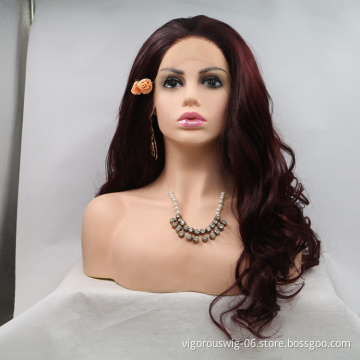 Vigorous mono long premium high quality straight wave wholesale black women synthetic hair wigs with lace front